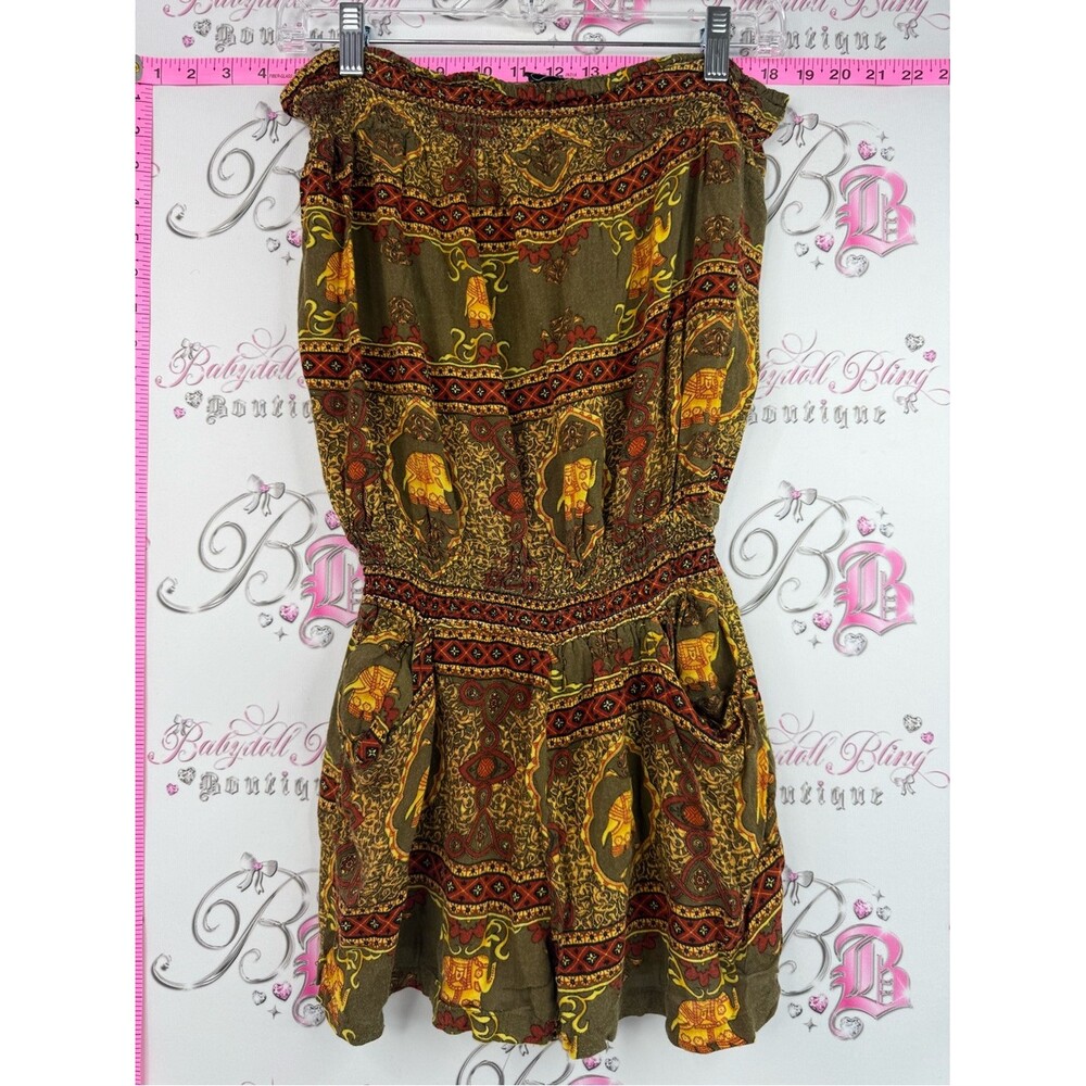 Spooy jeans romper Olive & Mustard Strapless Boho Dress with Elephant Print